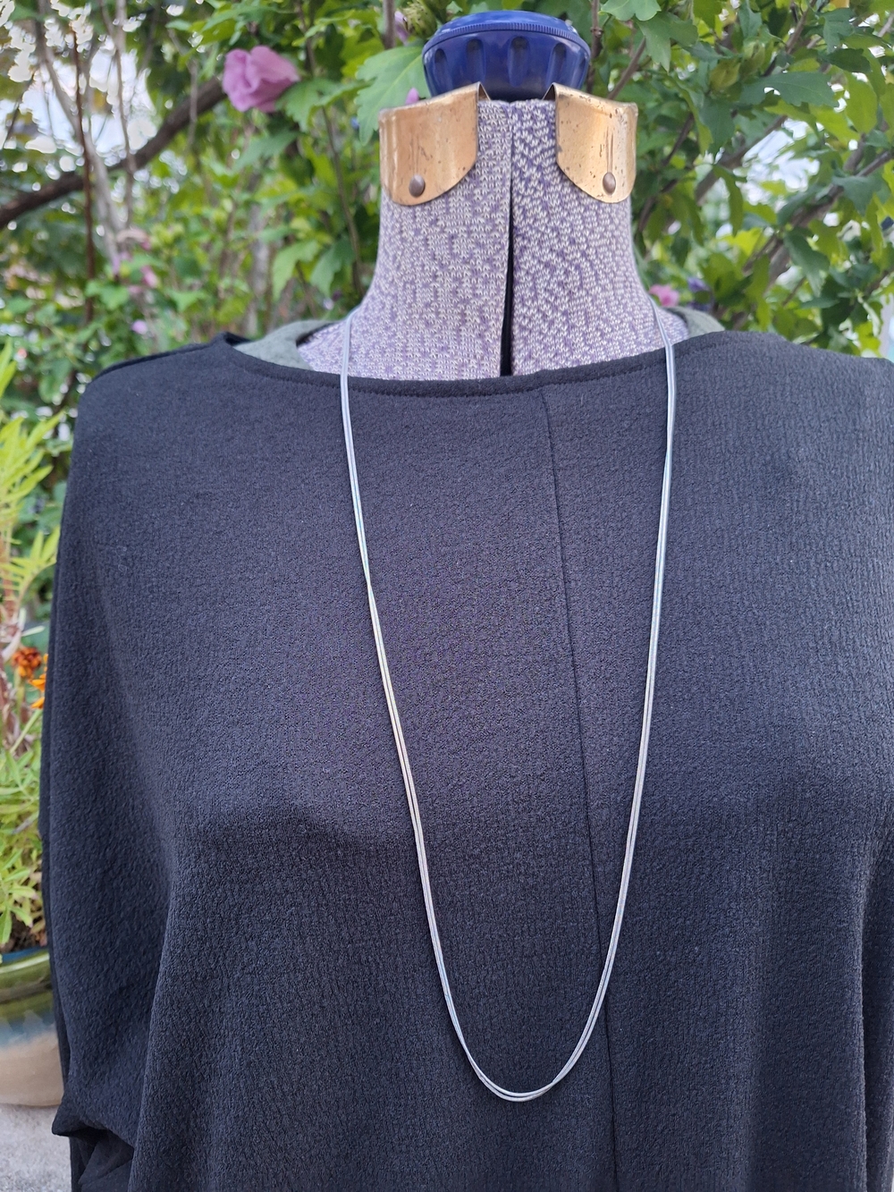 Double Strand Silver Tone Necklace Minimalism Classic